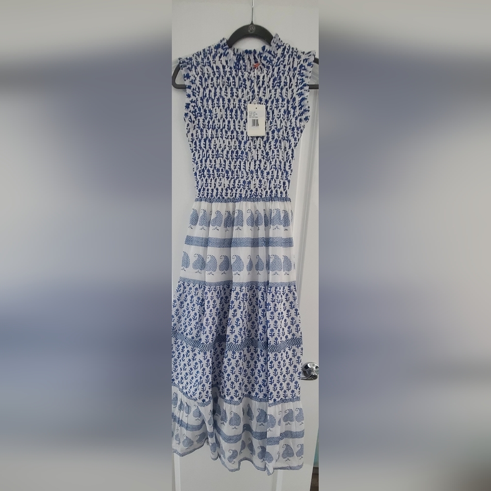 $298 NWT Oliphant Exclusive Blue Flora Dress Size XXS Sold Out Tuckernuck - Picture 4 of 4